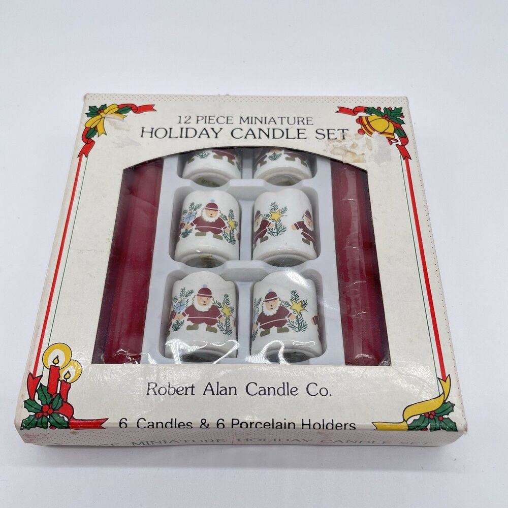 Vintage Robert Alan 12 Pc Miniature Holiday Candle Set Santa Christmas NIB